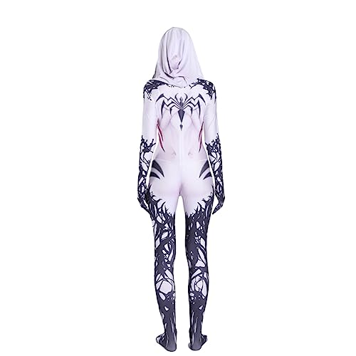 Spider Women Costume Bodysuit Adult with Mask and Lenses,Halloween Superhero Girl Cosplay Catsuit Jumpsuit Romper (S,whitepink)