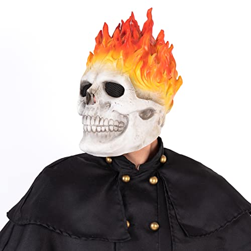 xiuyou Ghost Rider Mask,Halloween Flame Skull Mask Horror Knight Ghost Mask Scary Demon Mask Halloween Costume Cosplay Props