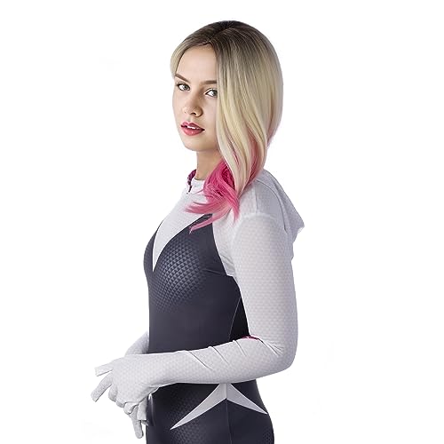 MUPUL Gwen Stacy Cosplay Wigs for Women Short Ombre Blonde Pink Spider Woman Wig Costume Wig for Girls Halloween Use (Blonde Pink/Gwen)