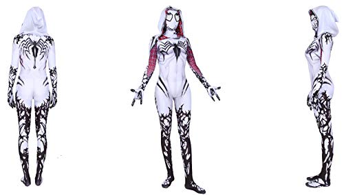 asdfasdf Gwen Stacy Cosplay Costume Into The Spider Verse Gwenom Spandex Fabric Halloween Superhero Bodysuit (Adult-M(Height:63-65 Inch), White)… … …