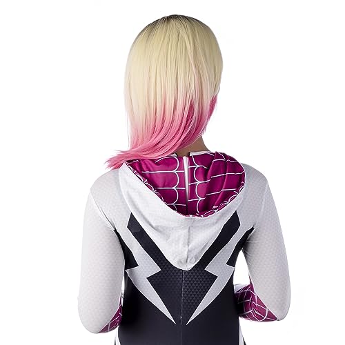 MUPUL Gwen Stacy Cosplay Wigs for Women Short Ombre Blonde Pink Spider Woman Wig Costume Wig for Girls Halloween Use (Blonde Pink/Gwen)