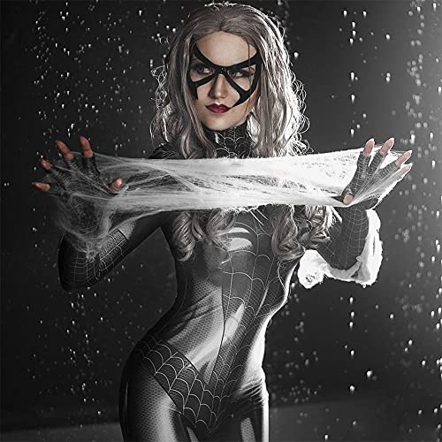 Spider Women Costume Bodysuit Adult with Mask and Lenses,Halloween Superhero Girl Cosplay Catsuit Jumpsuit Romper (2XL,Black)