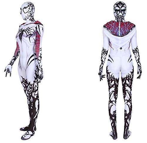 asdfasdf Gwen Stacy Cosplay Costume Into The Spider Verse Gwenom Spandex Fabric Halloween Superhero Bodysuit (Adult-M(Height:63-65 Inch), White)… … …