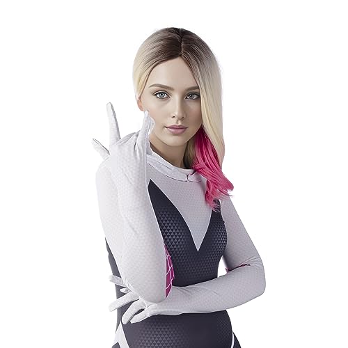 MUPUL Gwen Stacy Cosplay Wigs for Women Short Ombre Blonde Pink Spider Woman Wig Costume Wig for Girls Halloween Use (Blonde Pink/Gwen)