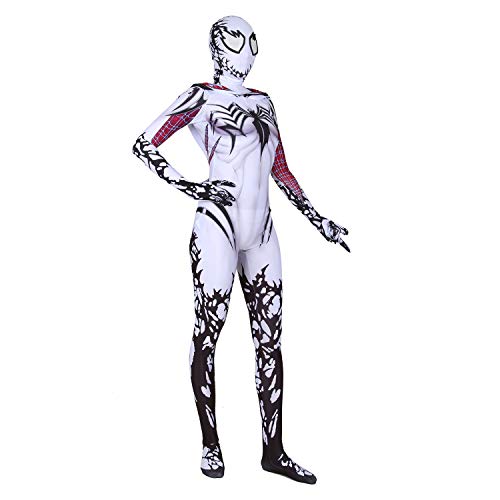 asdfasdf Gwen Stacy Cosplay Costume Into The Spider Verse Gwenom Spandex Fabric Halloween Superhero Bodysuit (Adult-M(Height:63-65 Inch), White)… … …