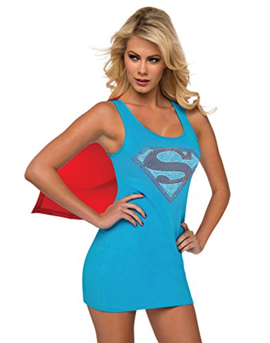 Rubie's DC Comics Justice League Superhero Style Adult Dress with Cape Rhinestone Supergirl, Blue, Small Costume