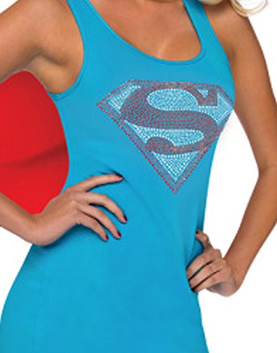 Rubie's DC Comics Justice League Superhero Style Adult Dress with Cape Rhinestone Supergirl, Blue, Small Costume