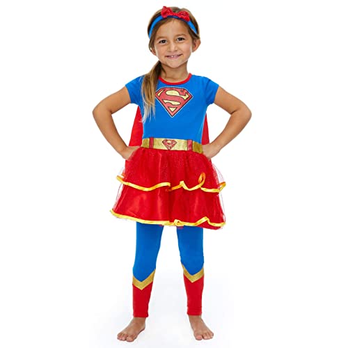 WARNER BROS Justice League Supergirl Big Girls Costume Dress Leggings Cape and Headband 4 Piece Set 14-16