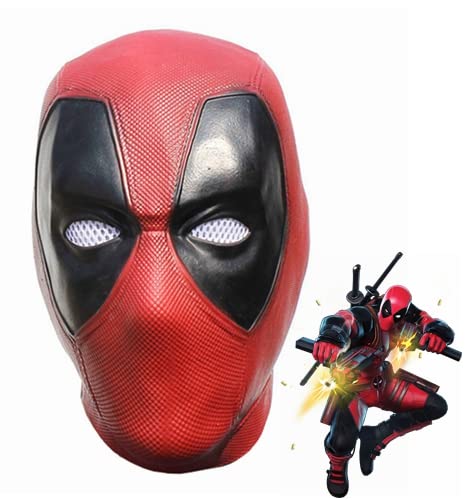Cafele Red Hood Deadpool Mask Deluxe Latex Full Head Helmet with Mesh Eye Game Cosplay Halloween Costume Accessory (Style 2)