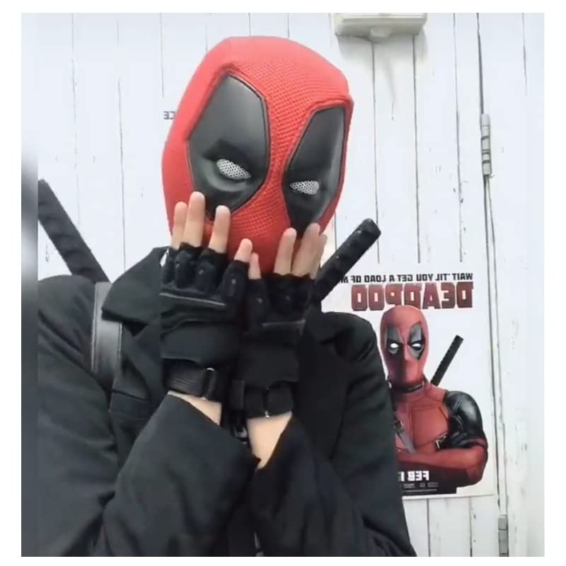 Cafele Red Hood Deadpool Mask Deluxe Latex Full Head Helmet with Mesh Eye Game Cosplay Halloween Costume Accessory (Style 2)
