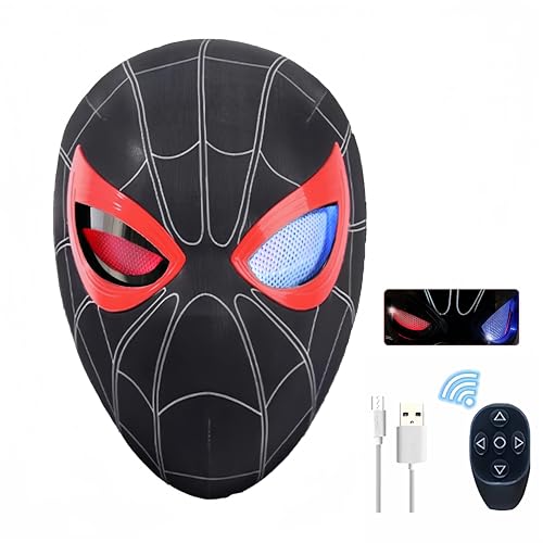 enttgo Moving Eyes Mask Superhero Red Black White, Ring-shaped Remote Control Cosplay for Halloween Birthday Christmas Gift (Two-tone Black)