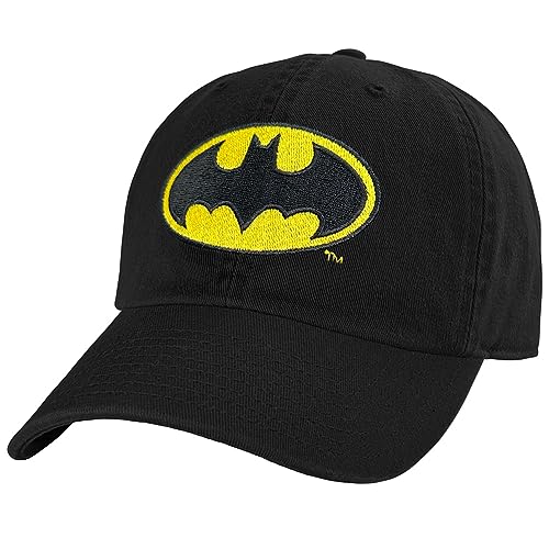 Popfunk Official Batman Classic Bat Shield Logo Dad Hat - The U18 Adjustable Relaxed-Fit Cap - Unisex for Men and Women, Black