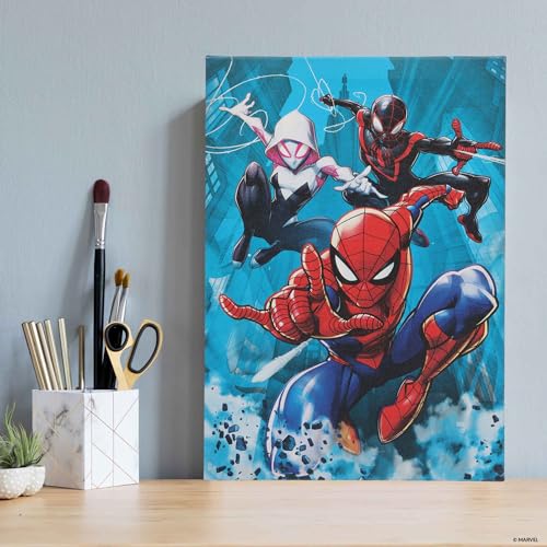 Open Road Brands Marvel Spider-Man and Friends Gallery Wrapped Canvas Wall Decor - Action-Packed Spider-Man Wall Art for Man Cave or Movie Room