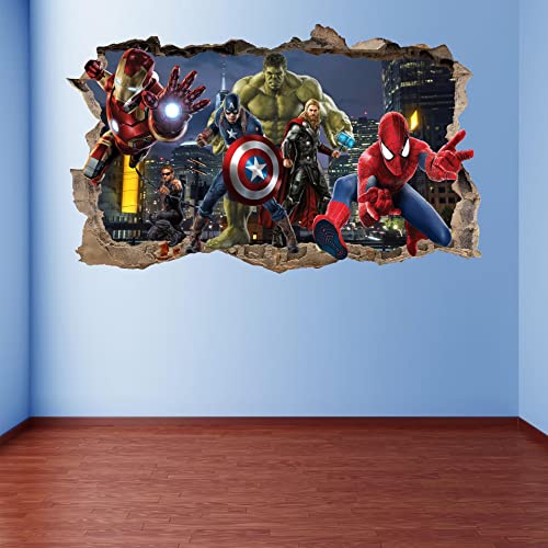 Wthh Superhero Wall Decal for Boys' Bedroom Decor - Easy Peel and Stick Vinyl Stickers for Kids Room, Bathroom, and Playroom - 24" x 16"（Large）