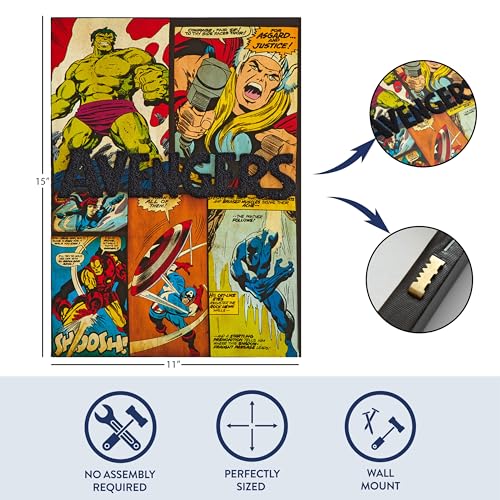 Idea Nuova Marvel Avengers Canvas Wall Art and Décor with 3D Tufting, 11" Wx15 H