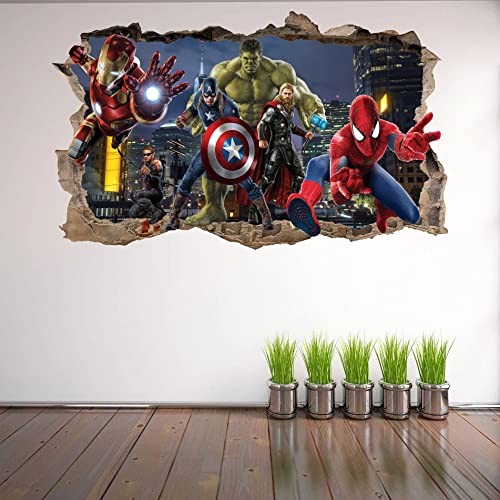 Wthh Superhero Wall Decal for Boys' Bedroom Decor - Easy Peel and Stick Vinyl Stickers for Kids Room, Bathroom, and Playroom - 24" x 16"（Large）