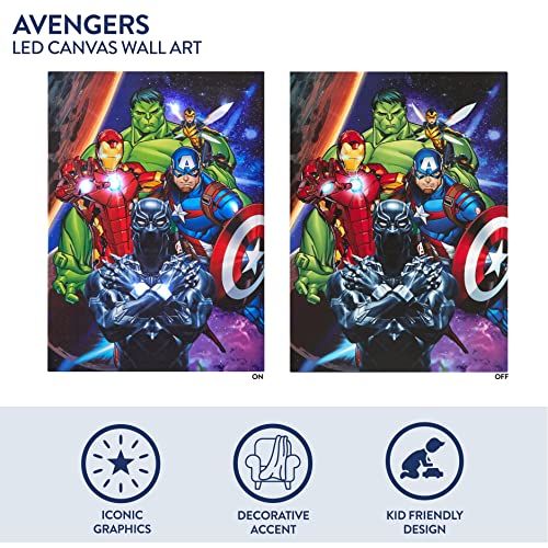Idea Nuova Marvel Avengers Canvas LED Wall Art,Childrens Wall Hanging Décor,11.5"x15.75"