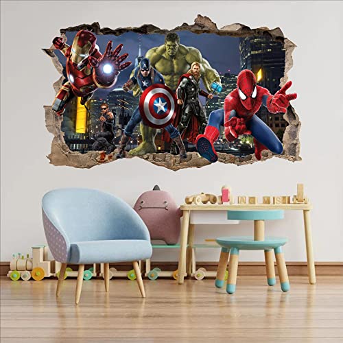 Wthh Superhero Wall Decal for Boys' Bedroom Decor - Easy Peel and Stick Vinyl Stickers for Kids Room, Bathroom, and Playroom - 24" x 16"（Large）