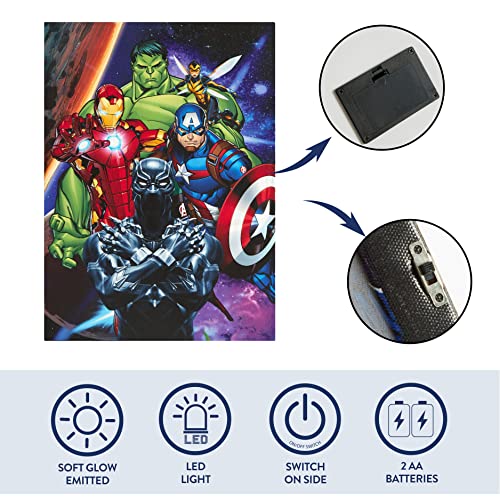 Idea Nuova Marvel Avengers Canvas LED Wall Art,Childrens Wall Hanging Décor,11.5"x15.75"
