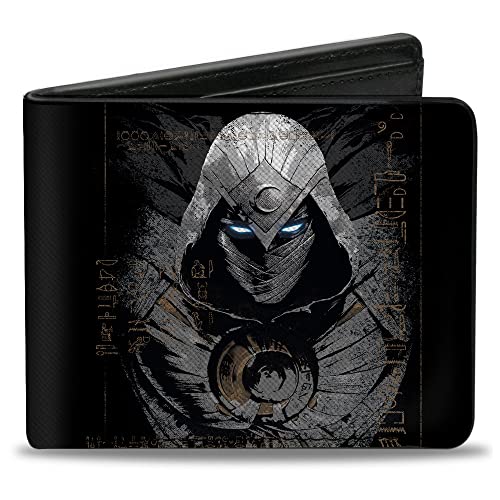 Wallet Bifold PU Moon Knight Hieroglyphics Pose and Logo Black Grays Tans