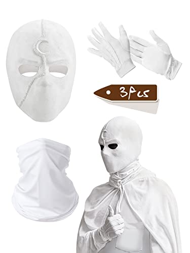 KESOCORAY 3 Pieces Moon Mask Latex Helmet Knight Set White Gloves Neck Mask Helmet Cosplay Costume Mask Halloween Masquerade Prop