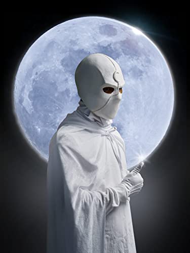 KESOCORAY 3 Pieces Moon Mask Latex Helmet Knight Set White Gloves Neck Mask Helmet Cosplay Costume Mask Halloween Masquerade Prop