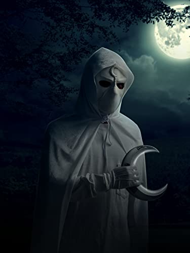 KESOCORAY 3 Pieces Moon Mask Latex Helmet Knight Set White Gloves Neck Mask Helmet Cosplay Costume Mask Halloween Masquerade Prop