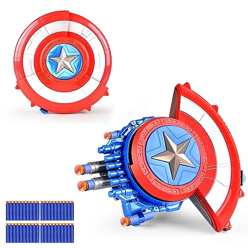 SDSSJCK Captain America Dart Shooting Shield with Double Shoot Blaster and 20 Darts for Nerf Guns Toy, Kids Boys Toddlers Gun Toys Gift for Age 3 5 7 8 12 Years Old Easter Birthday Holiday Party