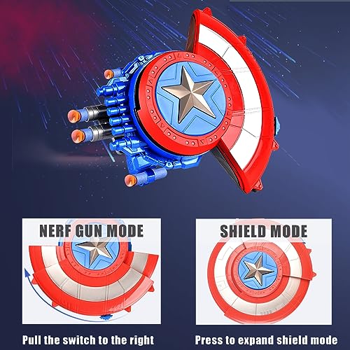 SDSSJCK Captain America Dart Shooting Shield with Double Shoot Blaster and 20 Darts for Nerf Guns Toy, Kids Boys Toddlers Gun Toys Gift for Age 3 5 7 8 12 Years Old Easter Birthday Holiday Party