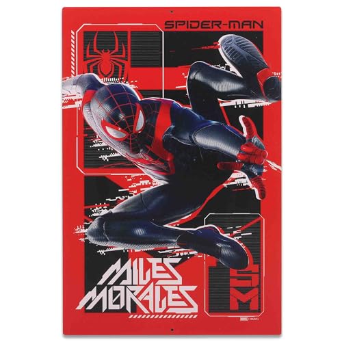 Marvel Spider-Man Miles Morales Metal Sign - Classic Miles Morales Wall Decor for Man Cave, Bedroom or Movie Room