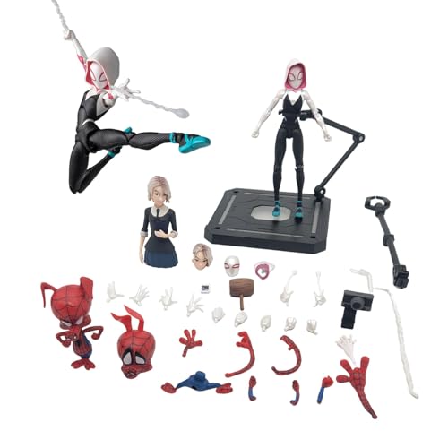 QUUUY S-Piderman: Into The Spider-Verse Spider Gwen Spider Ham SV Action Super Heroes 6 inches / 16 cm Joints Moveable PVC Figure Collectible Model Figurine Statue
