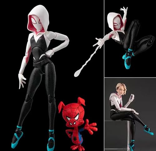 QUUUY S-Piderman: Into The Spider-Verse Spider Gwen Spider Ham SV Action Super Heroes 6 inches / 16 cm Joints Moveable PVC Figure Collectible Model Figurine Statue