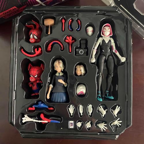 QUUUY S-Piderman: Into The Spider-Verse Spider Gwen Spider Ham SV Action Super Heroes 6 inches / 16 cm Joints Moveable PVC Figure Collectible Model Figurine Statue