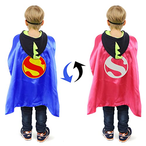 ALAOW Superhero Capes with Masks Double Side Dress up Costumes Festival Christmas Halloween Cosplay Birthday Party for Kids ( 4Sest)