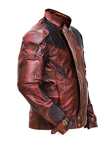 CHICAGO-FASHIONS Red Leather Jackets - Lord Distressed Maroon Leather Biker Jacket Men for Cosplay Costume