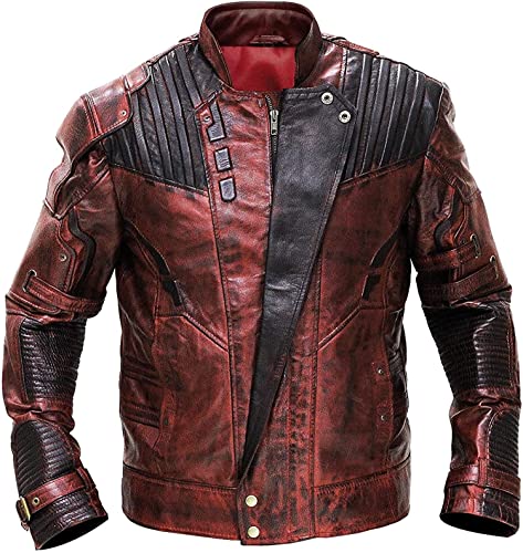 Mens Galaxy Star Chris Pratt Lord Distressed Maroon Guardians Peter Quill Jacket