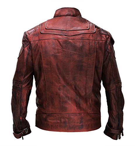 CHICAGO-FASHIONS Red Leather Jackets - Lord Distressed Maroon Leather Biker Jacket Men for Cosplay Costume