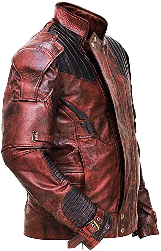 Mens Galaxy Star Chris Pratt Lord Distressed Maroon Guardians Peter Quill Jacket