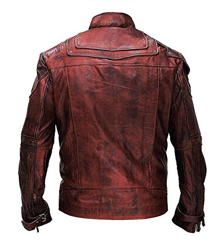 Mens Distressed Red Maroon Leather Jacket - Peter Men Quill Star Superhero Guardians Lord Leather Galaxy