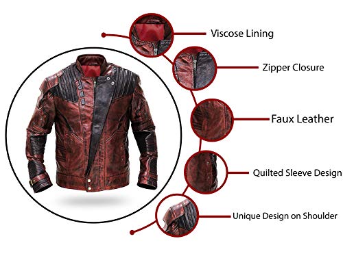 Mens Distressed Red Maroon Leather Jacket - Peter Men Quill Star Superhero Guardians Lord Leather Galaxy
