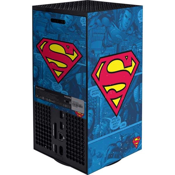 Skinit Decal Gaming Skin Compatible with Xbox Series X Bundle - Officially Licensed DC Comics Superman Logo Background Pattern Design