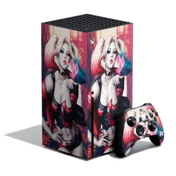 Skinit Decal Gaming Skin Compatible with Xbox Series X Bundle - Officially Licensed DC Comics Harley Quinn Rebirth Cover #1 Legacy Color Variant Art by Art Germ Design