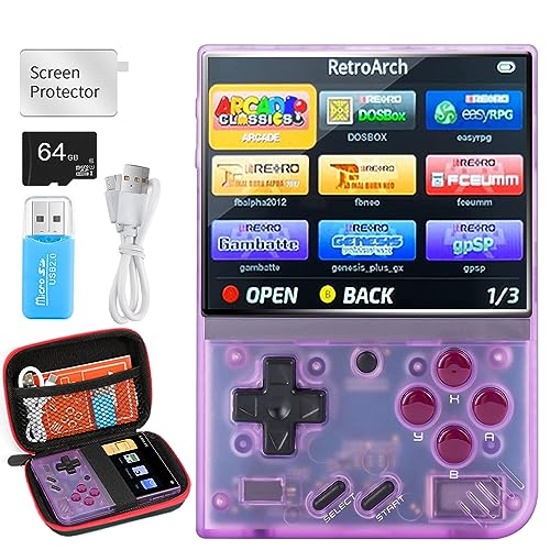 Miyoo Mini Plus,Retro Handheld Game Console with 64G TF Card,Support 10000+Games,3.5-inch Portable Rechargeable Open Source Game Console Emulator with Storage Case.(Purple)