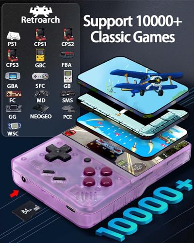 Miyoo Mini Plus,Retro Handheld Game Console with 64G TF Card,Support 10000+Games,3.5-inch Portable Rechargeable Open Source Game Console Emulator with Storage Case.(Purple)