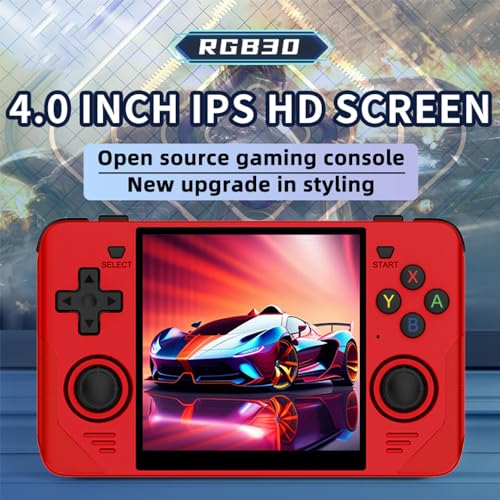 AOEKPDPET Powkiddy RGB30 - Ultimate Handheld Gaming Console, HD Graphics, Multi-functional Emulators, Long Battery Life, Supports PSP Games (Red 256GB)