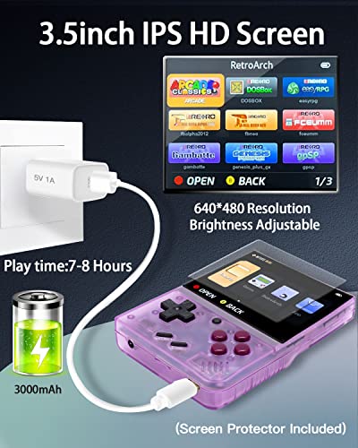 Miyoo Mini Plus,Retro Handheld Game Console with 64G TF Card,Support 10000+Games,3.5-inch Portable Rechargeable Open Source Game Console Emulator with Storage Case.(Purple)
