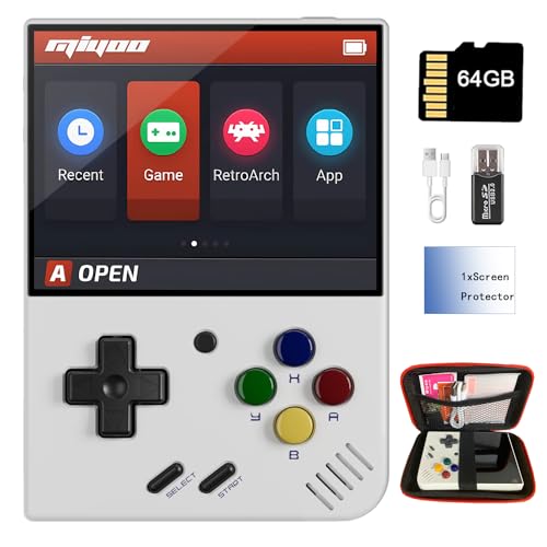Miyoo Mini Plus Handheld Game Console 3.5 inch Classic System Retro Video Games Consoles Portable Rechargeable Hand Held 64G with Case (White)