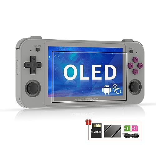 RG505 Retro Handheld Game Console 4.95 inch OLED Touch Screen Android 12 Unisoc Tiger T618 64-bit Video Player Built-in Hall Joyctick Support OTA Update 128G Card 4000+ Games (DXR-RG505-Grey)