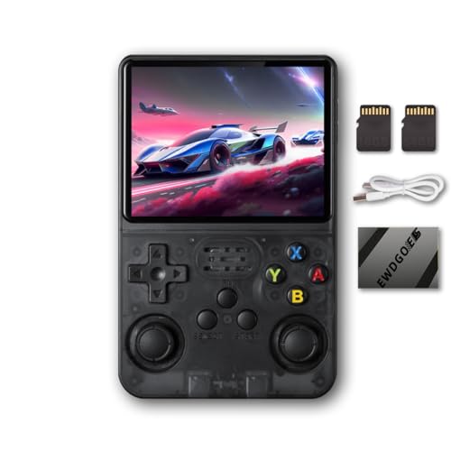 R36S Handheld Game Console 3.5 inch Preinstalled Emulator System Transparent Black 32GB+64GB