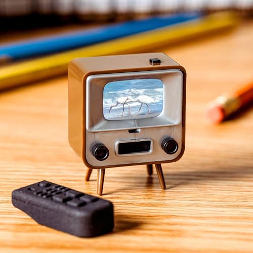 TinyTV 2 - Portable Retro Television with Working Rotary knobs - Load Your own Videos Easily via USB onto Your own minature TV (Brown)